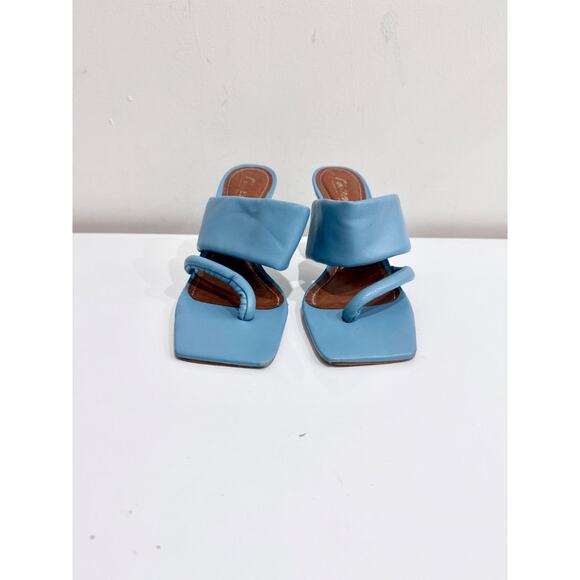 L'INTERVALLE Leather Thong Square Toe Stiletto Heels Jet Blue Women's Size US 9 - Picture 2 of 5